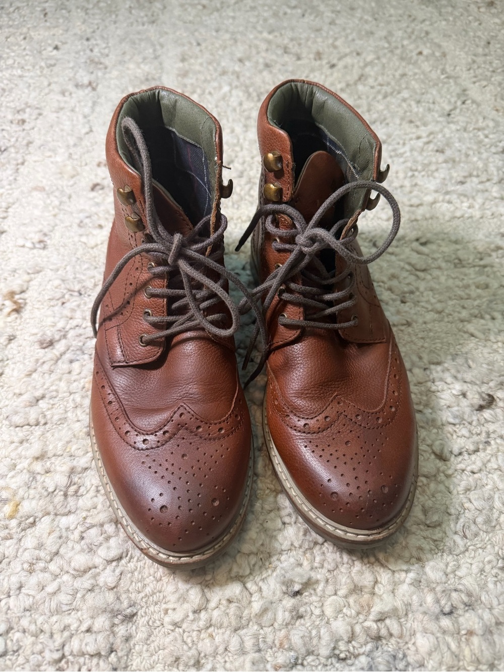 Barbour Men's Brown Leather Wingtip Lace-Up Boots